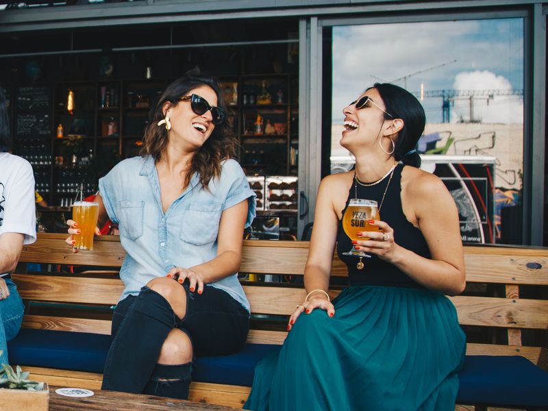 Craft beer glasses on a bar